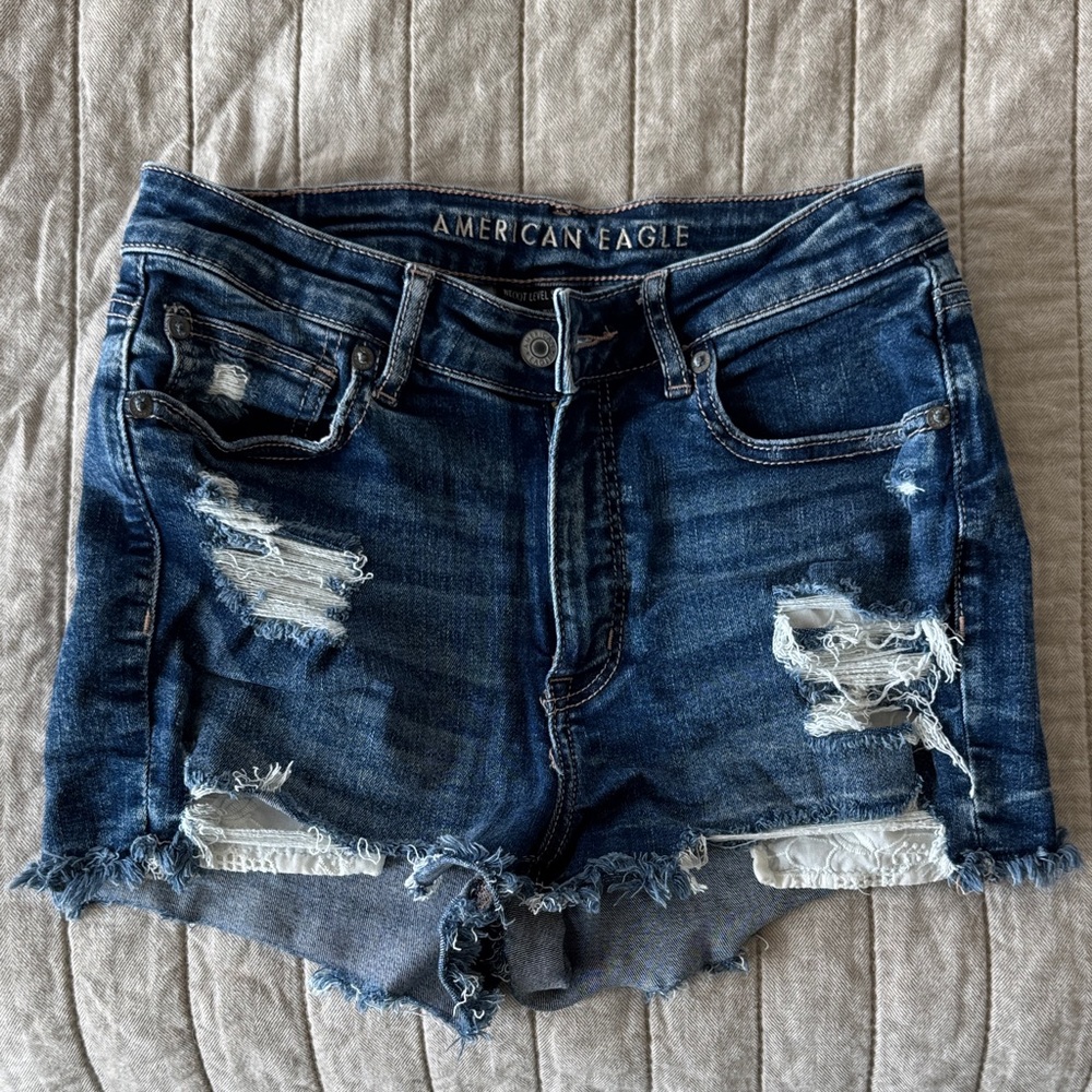 American Eagle Outfitters Deep Blue Distressed Denim Cutoff Shorts